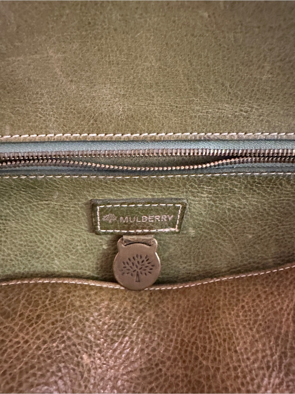 Mulberry Roxanne Olive Green Leather Satchel Shoulder Handbag Vintage Tote - Picture 10 of 10